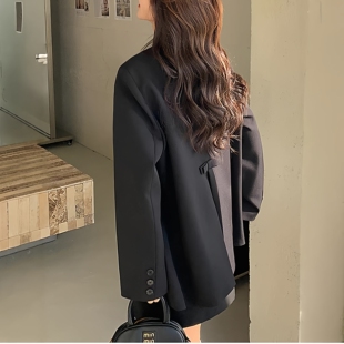 宽松老钱风西装外套大码女装胖MM春秋西服后开衩蝴蝶结显瘦高级感