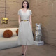 大码 a字收腰显瘦气质优雅V领开叉连衣裙胖mm2025夏季 女装 新款 法式