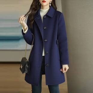 2025秋冬新款深蓝色毛呢外套女短款大码胖mm呢子大衣高级感200斤