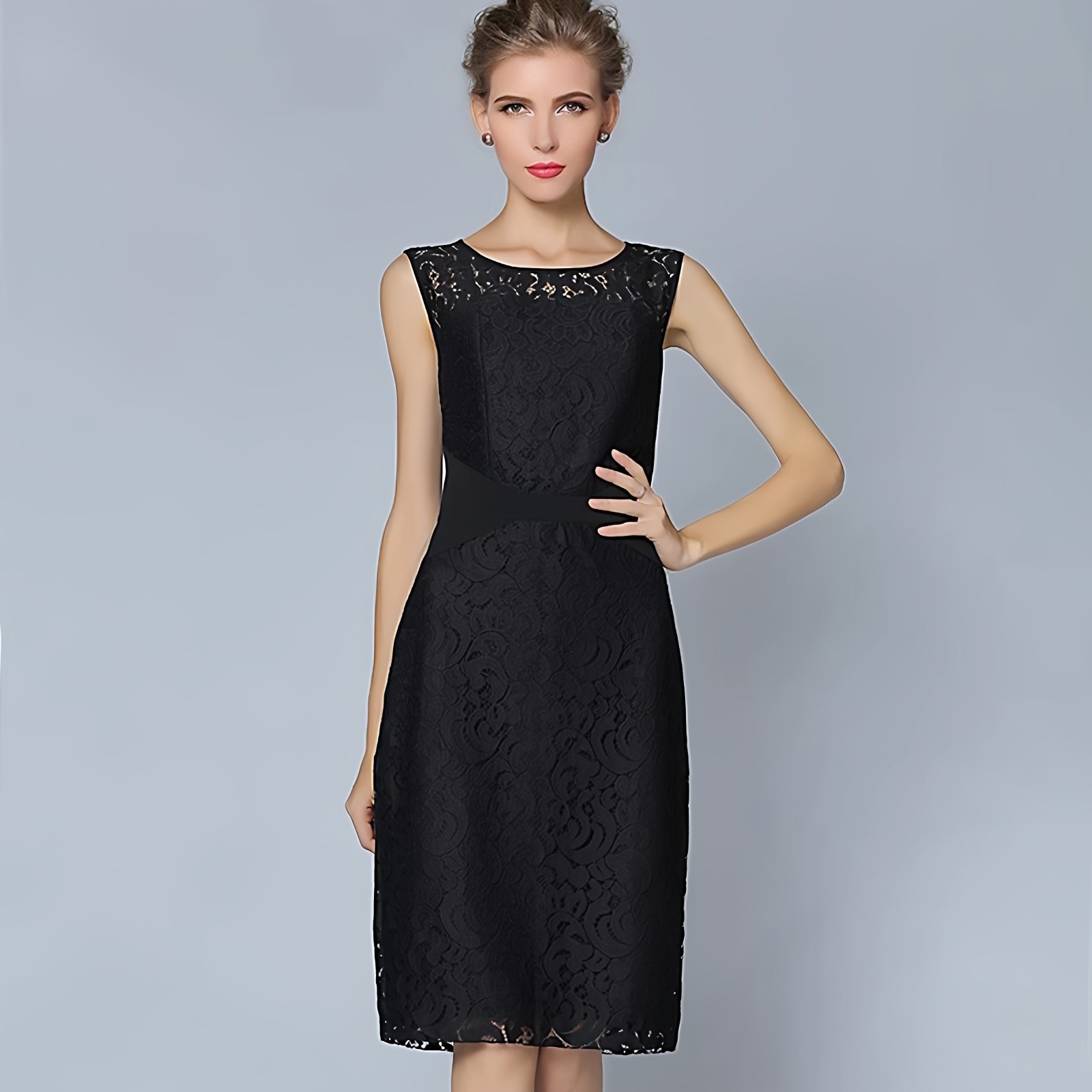 2025新款春秋冬大码女装春蕾丝收腰高端礼服连衣裙子红色无袖背心