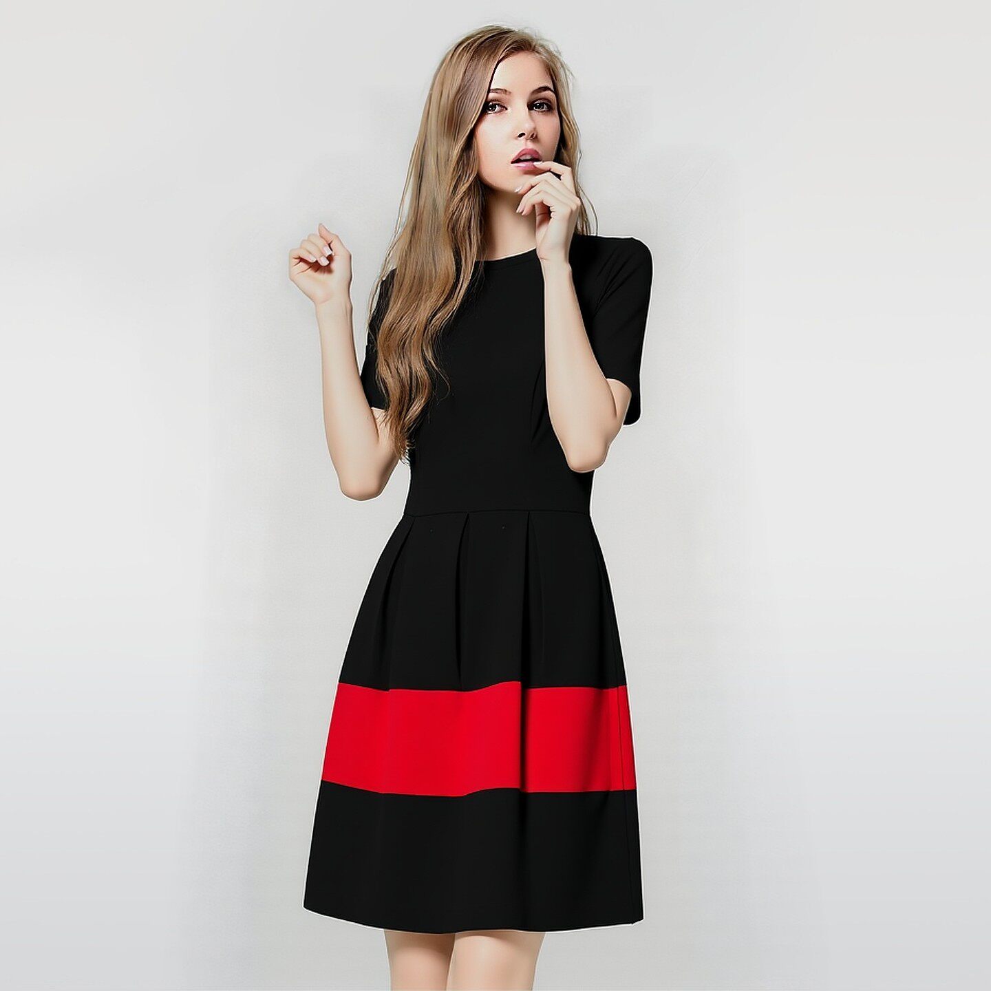 高端职业黑色蓬蓬收腰连衣裙子a字大码女装2025新款春秋冬季气质