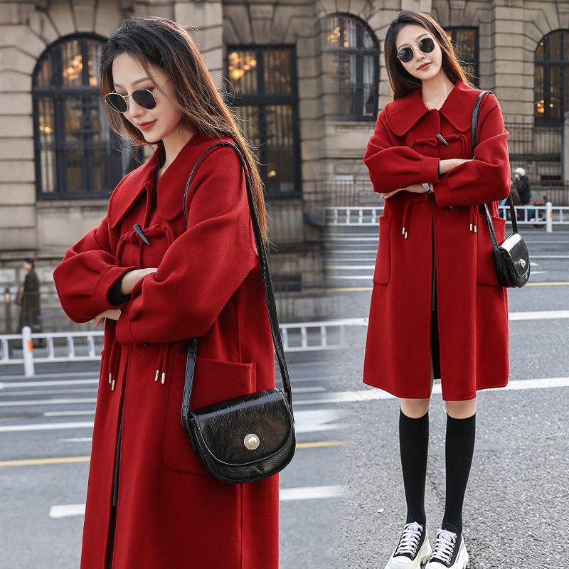 开门红新中式盘扣毛呢外套女大衣
