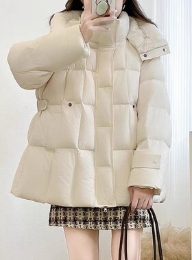 小蛮腰立领连帽中长款羽绒服女