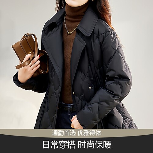 西装领收腰羽绒服女白鸭绒外套