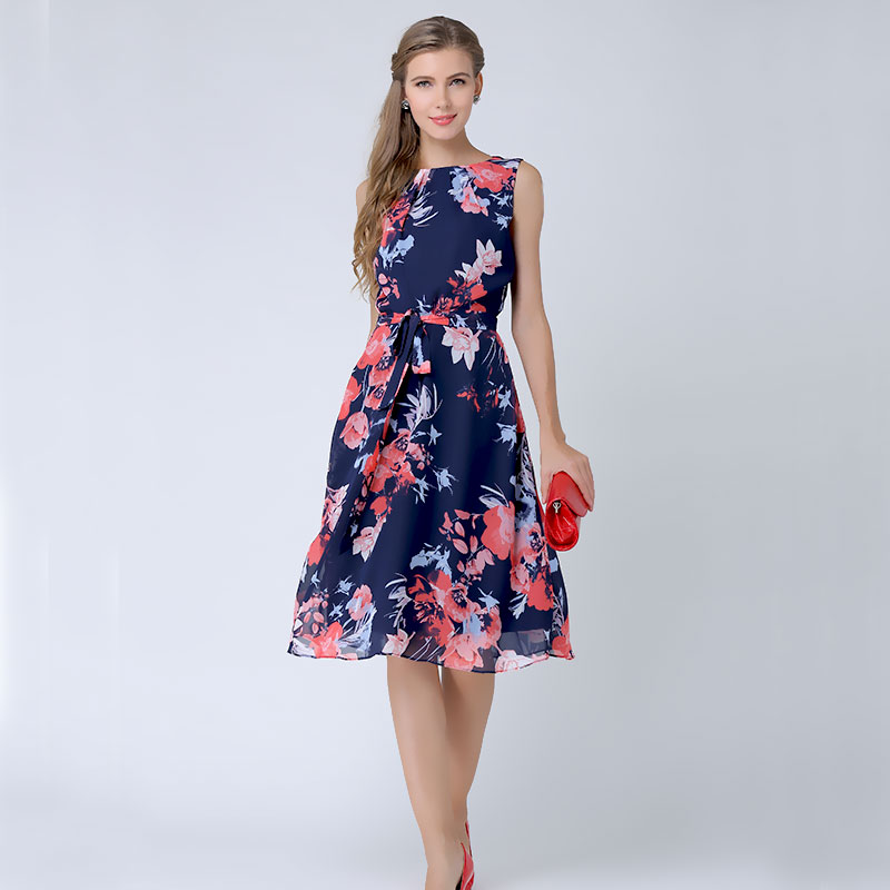 高端碎花印雪纺收腰法式连衣裙子薄款无袖背心夏季大码2025新款女