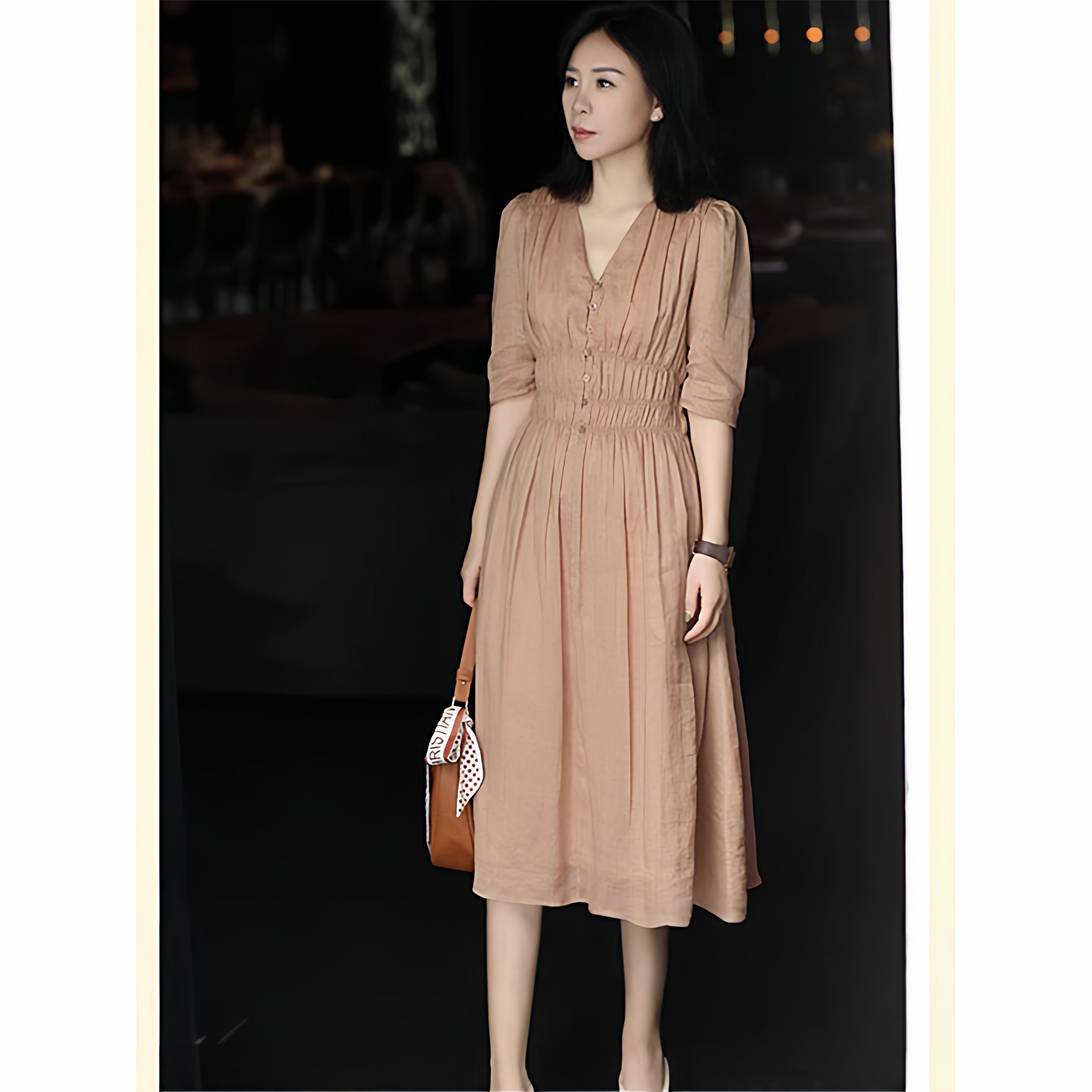 夏季大码女装气质名媛高端女神范中长裙胖mm大气法式休闲连衣裙子