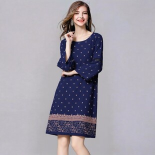 高端好棉绸直筒宽松人造棉印花家居服可外穿连衣裙子春夏新款 绵绸