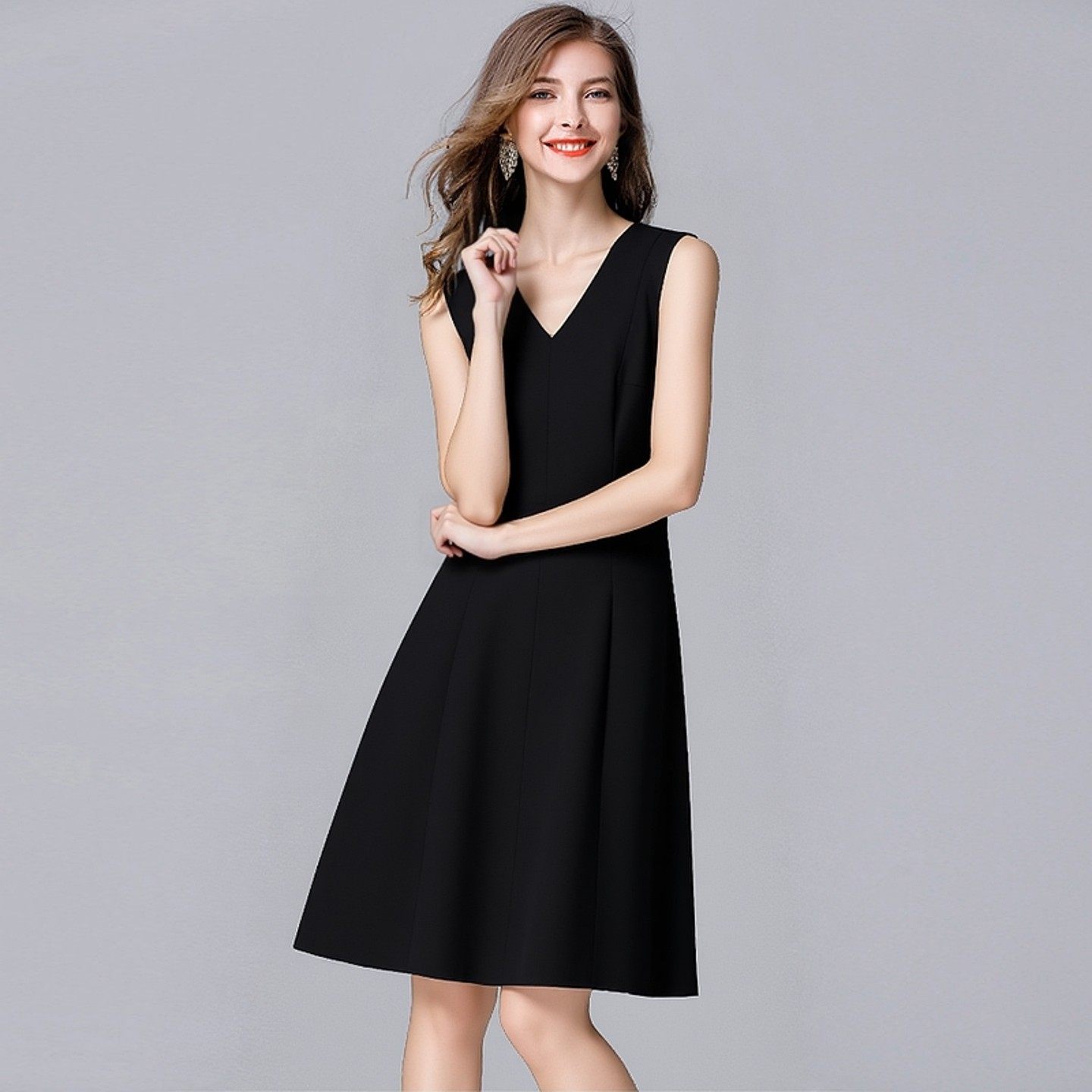 大码女装无袖西装背心职业打底v领修身收腰连衣裙夏季小黑裙春秋