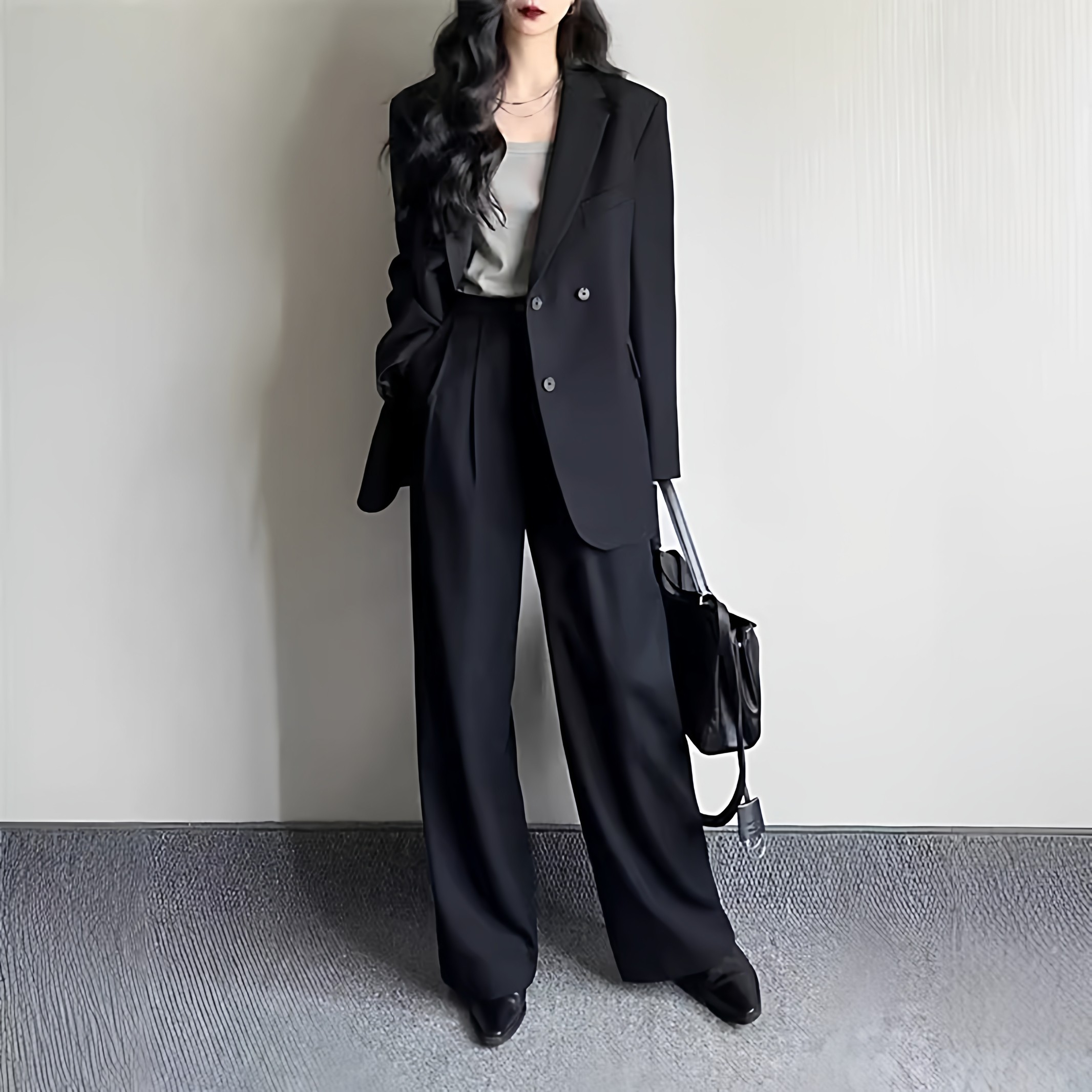 大码女装西装套装女胖mm休闲宽松职业西服正装阔腿裤两件套