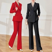 女装 外套2026春秋新款 西装 微喇叭裤 大码 正装 套装 西服两件套职业装