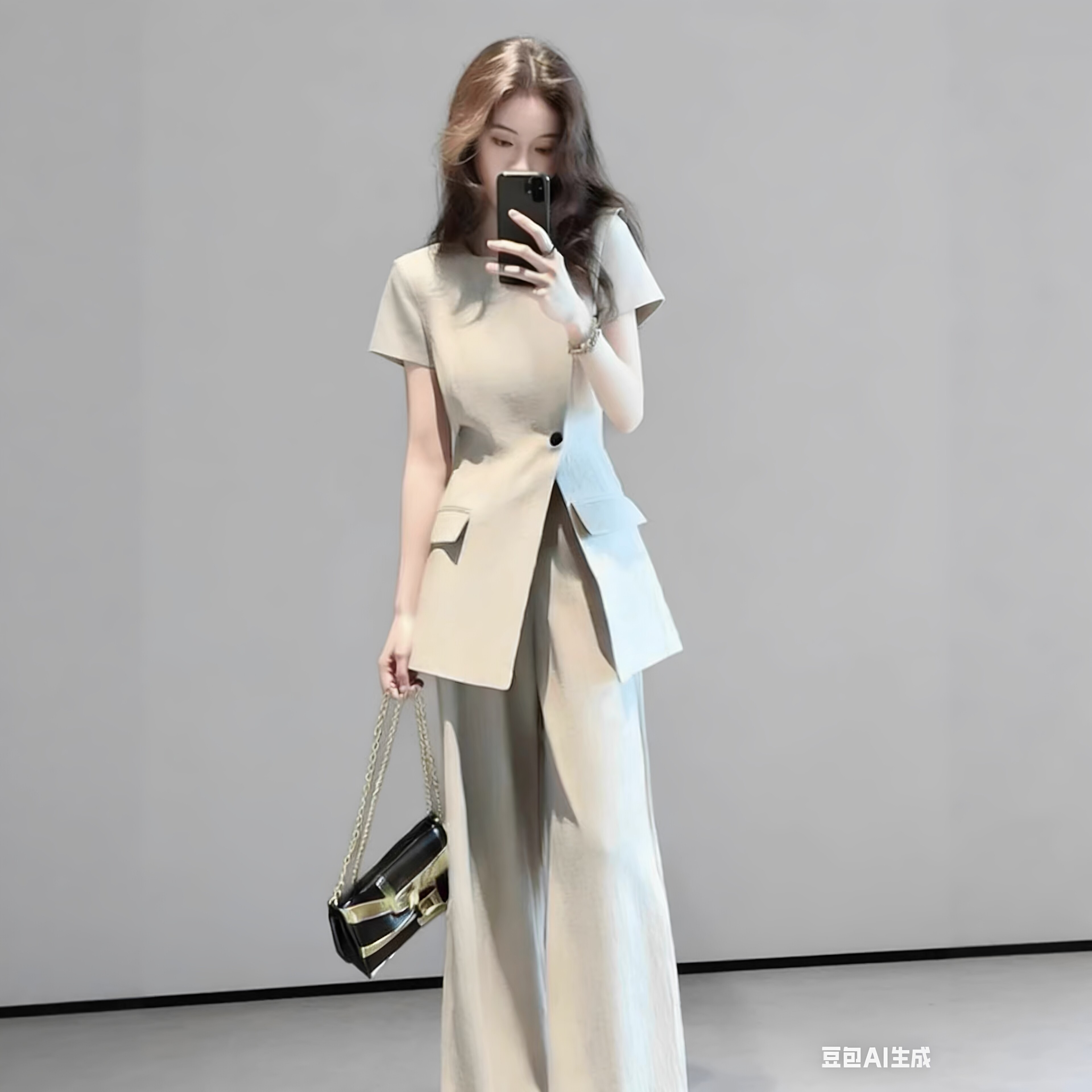 时尚大码短袖西装裤子套装女夏季薄款职业通勤两件套薄款外套新款