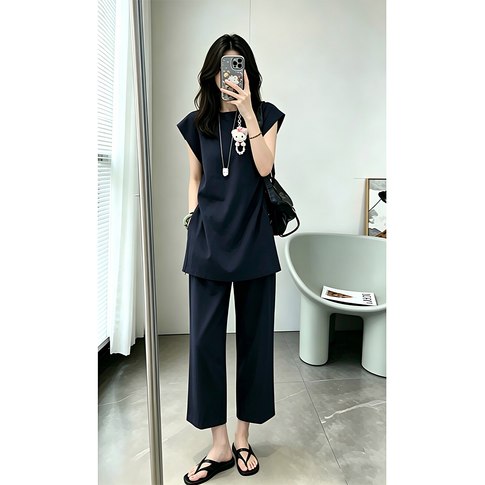 休闲时尚套装女夏无袖上衣九分阔腿裤显瘦宽松两件套2026夏季新款