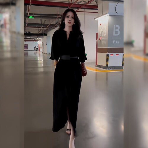 七分袖连衣裙胖妹妹通勤时尚长裙