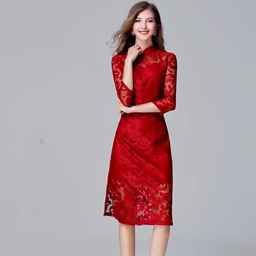 礼服蕾丝旗袍连衣裙端庄