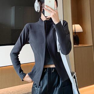 考拉绒羊绒蚕丝保暖外套运动女秋冬新款立领紧身上衣拉链气质开衫