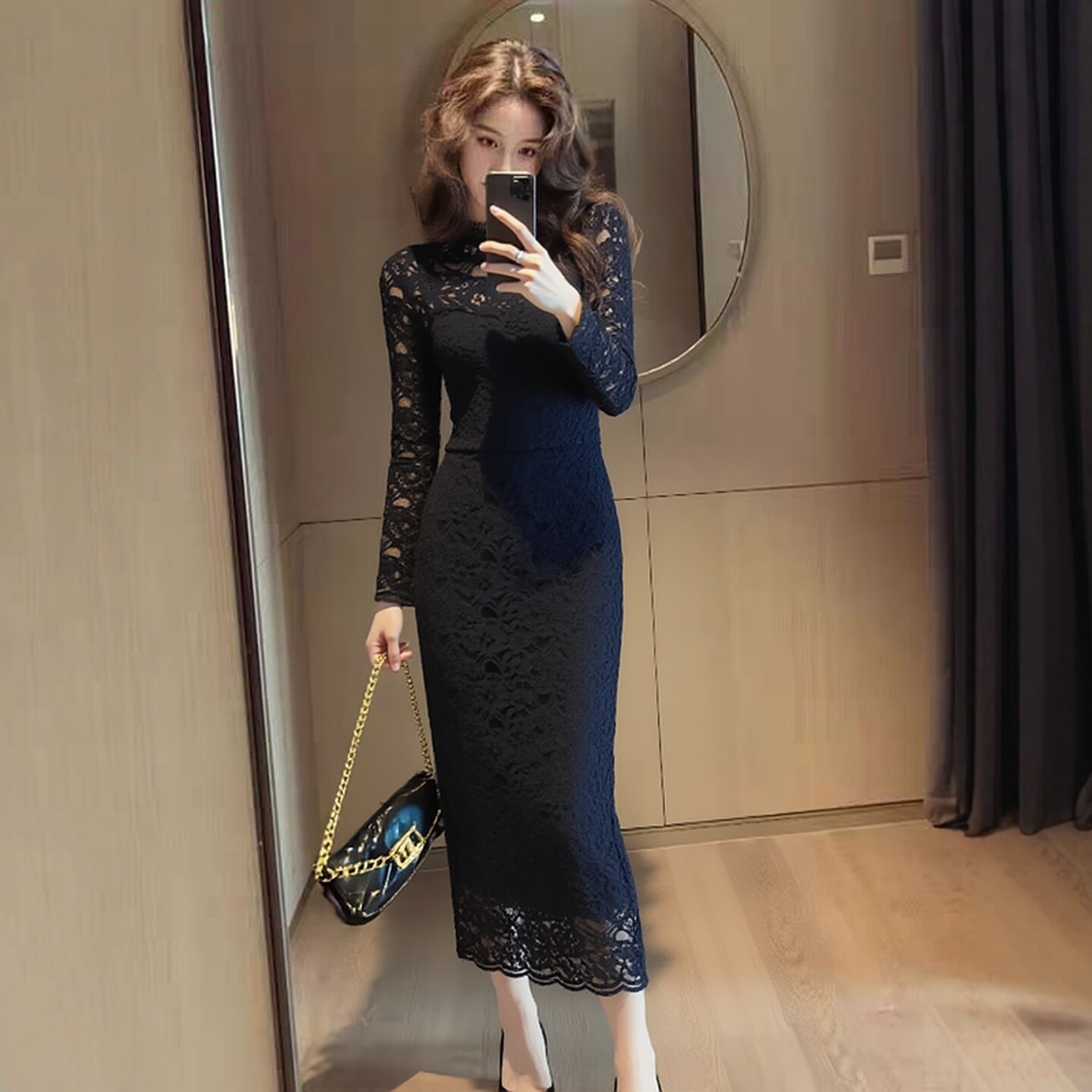 秋冬复古蕾丝修身显瘦礼服连衣裙