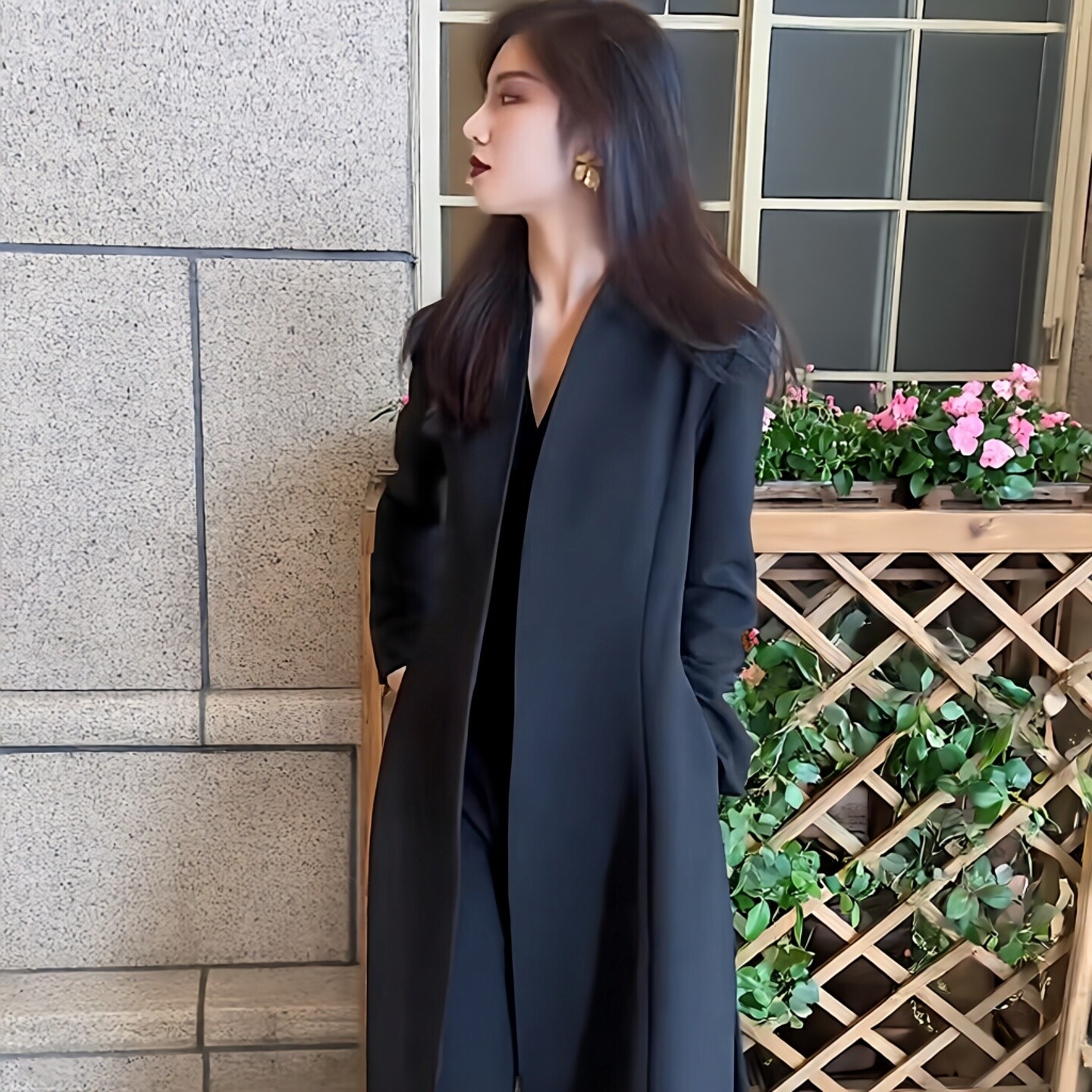 秋冬新款网红大码女装过膝修身风衣外套胖mm收腰显瘦大衣200斤
