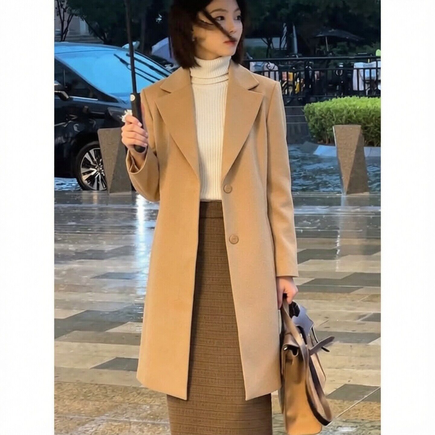 驼色毛呢西装领显瘦保暖大衣女