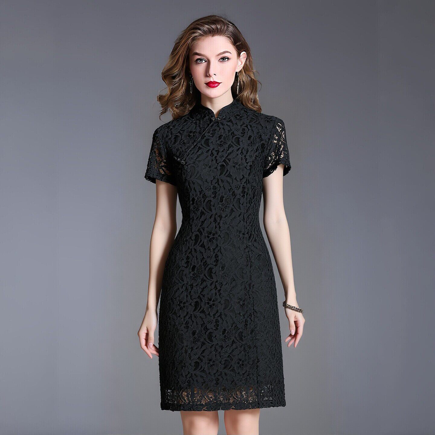 黑色蕾丝改良旗袍连衣裙女修身短袖高贵洋气婚宴礼服2026春夏新款