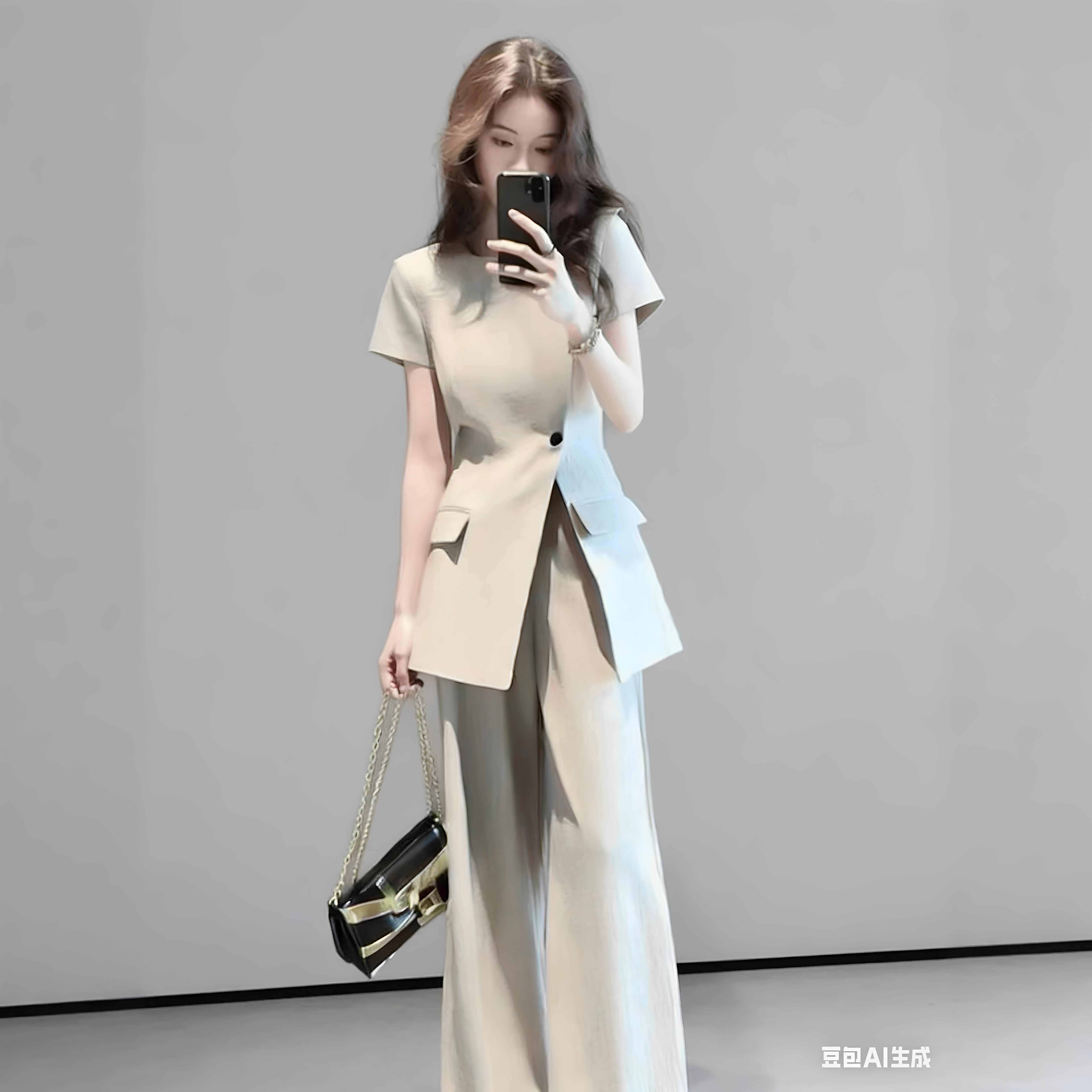 时尚大码短袖西装裤子套装女夏季薄款职业通勤两件套薄款外套新款