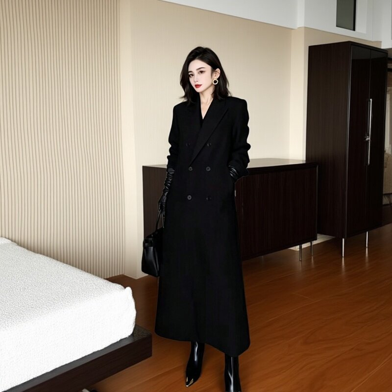 英伦长款双排扣显瘦西装风衣女