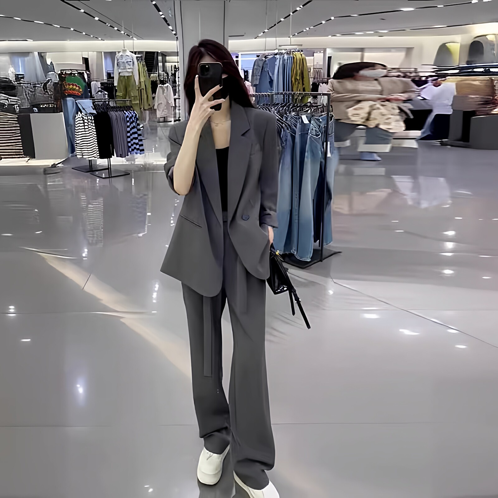 2026春秋新款大码女装西装外套套装胖mm休闲两件套职业正装两件套