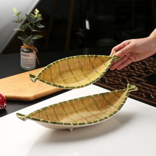 密胺仿藤编织点心盘子火锅店簸箕竹编餐具菜盘长方形仿瓷塑料盘子