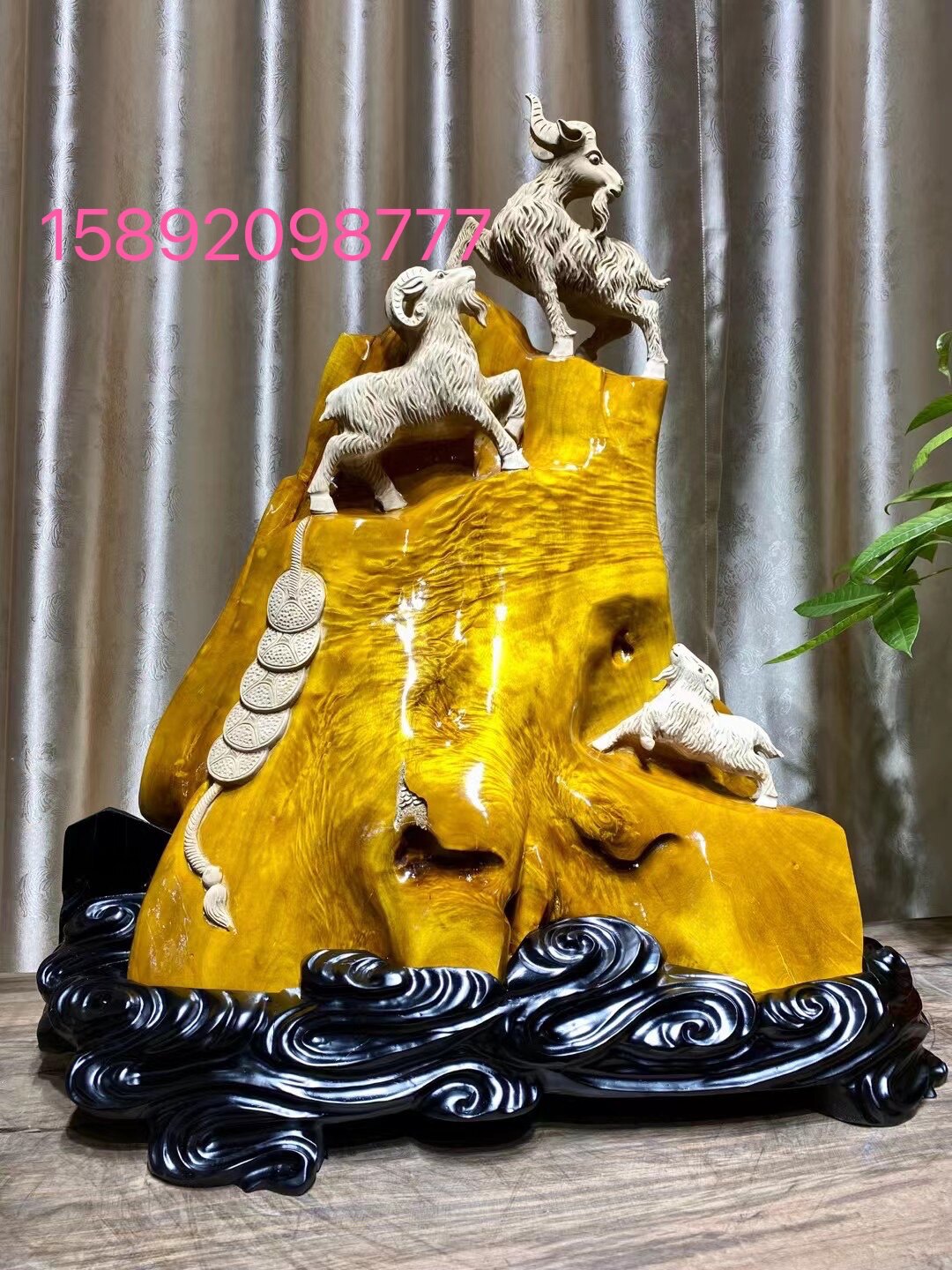 金丝楠小叶桢楠牛三羊开泰木雕摆件根雕满水波人物雕刻工艺品动物