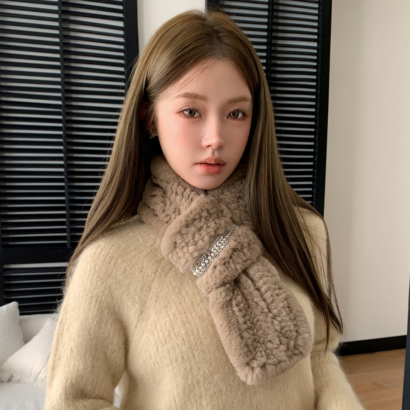 韩版獭兔毛围巾女士秋冬百搭
