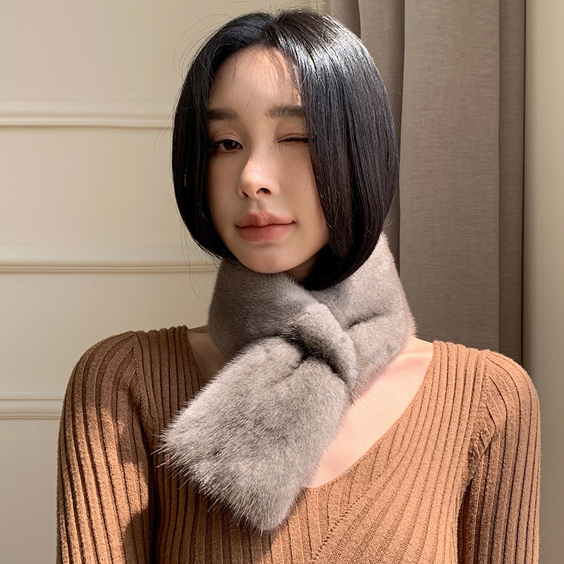 冬季整皮水貂毛围脖皮草围巾女
