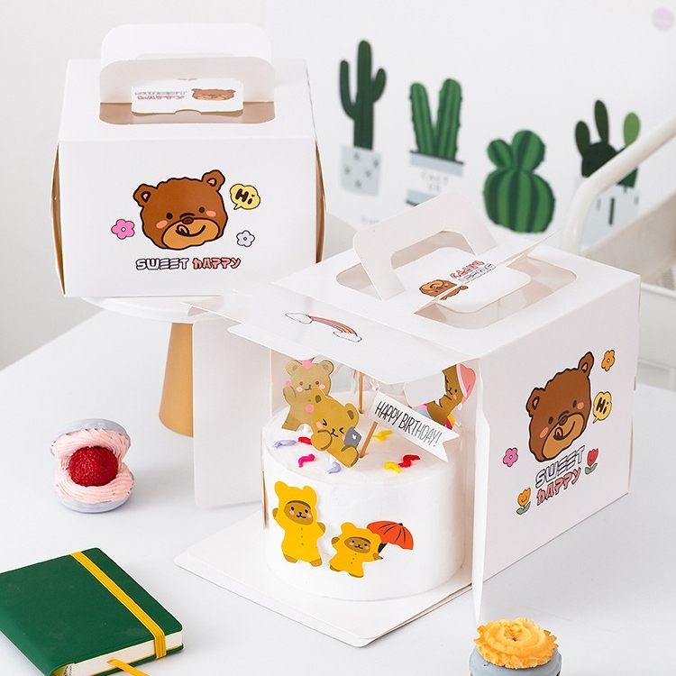 小熊4寸5寸四寸五寸蛋糕盒手提开窗 蛋糕包装盒加高慕斯双层千层