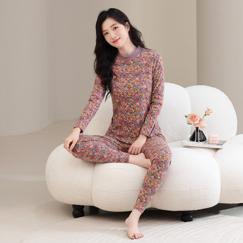 温柔优雅 意大莱女士全棉纯棉半高领秋衣秋裤套装内衣棉毛衫保暖