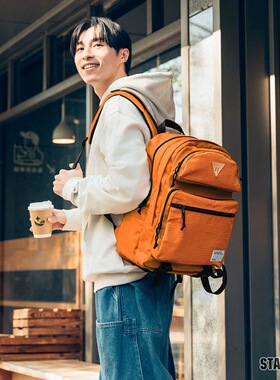 STAYREAL新款格纹胡萝卜双肩包男女潮牌休闲运动旅行后背包防泼水