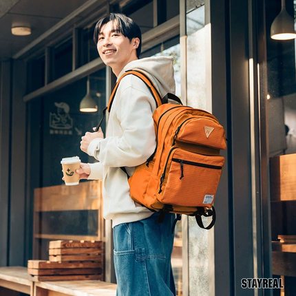 STAYREAL新款格纹胡萝卜双肩包男女潮牌休闲运动旅行后背包防泼水