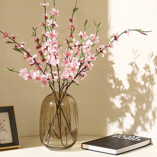 仿真桃花枝客厅假花桃花枝摆件餐桌装饰花摆设干花桌面摆花