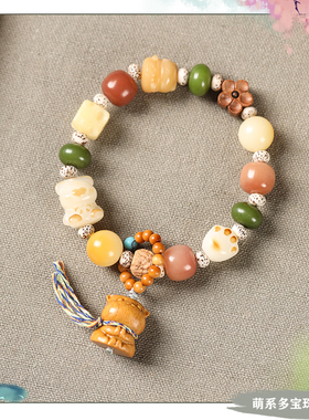 多宝菩提方糖猫爪小猫咪吊坠手串