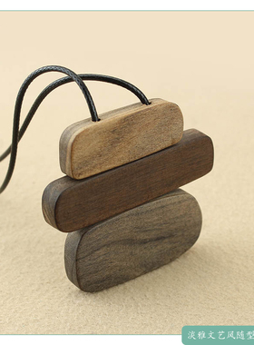 文艺国风随型木块拼接吊坠项链