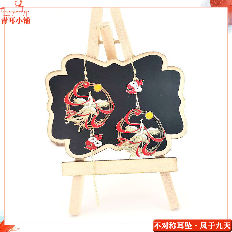 个性国风浴火凤凰流苏不对称耳坠