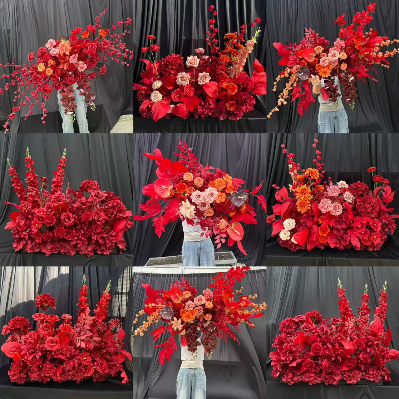 红色中式婚礼装饰排花婚庆绢花