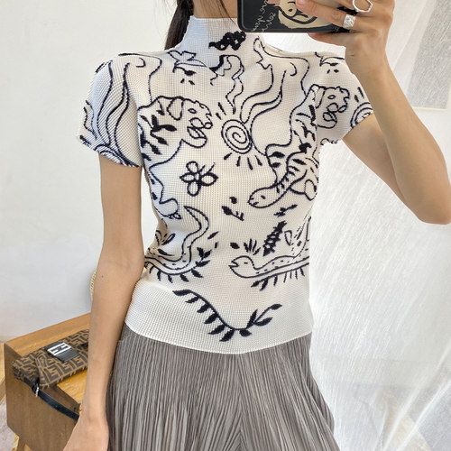 t恤衫薄款小众短袖褶皱上衣女