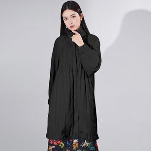 PY褶皱高端棉服女冬天厚款保暖中长款拉链棉衣外套风衣显瘦女装