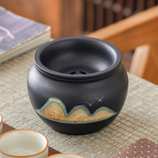 粗陶远山建水茶洗茶渣缸带过滤大号家用茶叶废水缸桌面茶水废水桶