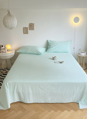 薄荷绿色纯棉水洗棉床单糖果色单人学生宿舍床单全棉双人床单枕套