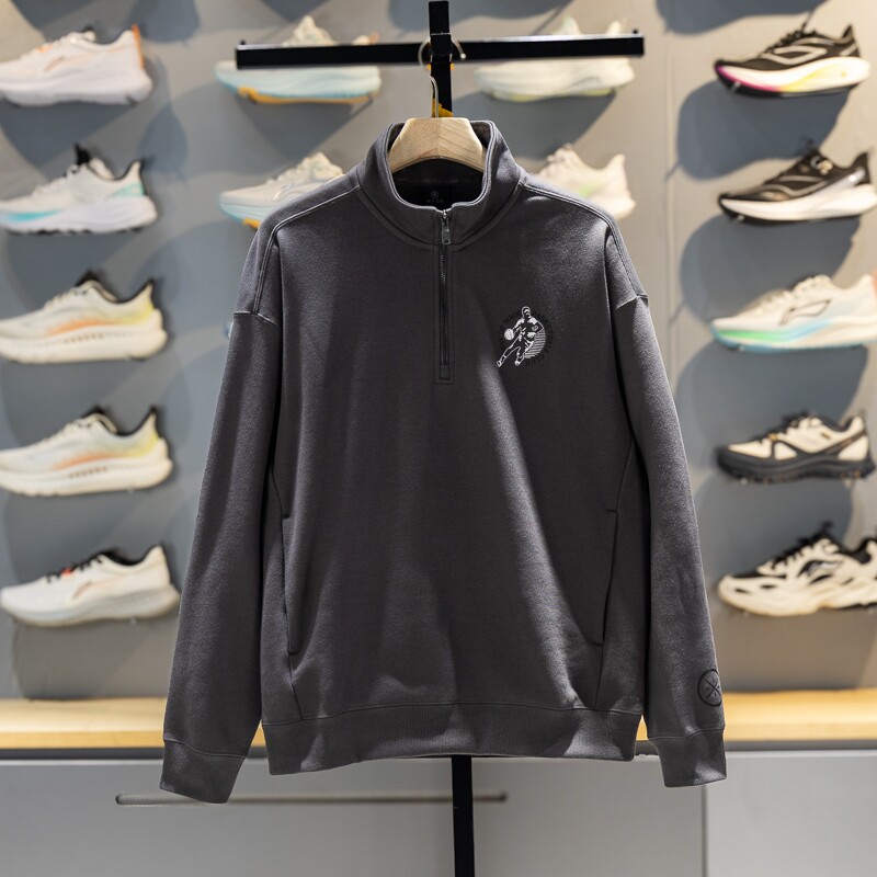 李宁套头无帽卫衣男2026新款韦德长袖立领宽松半拉链上衣AWDW017