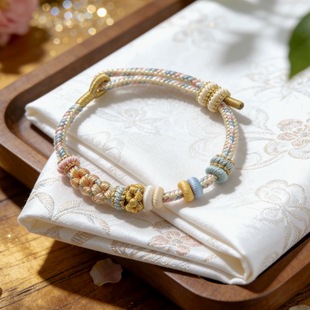 手工编织桃花结手绳可穿黄金DIY手链成品可穿黄金转运珠黄金饰品