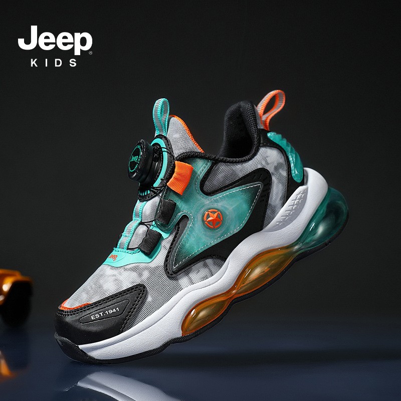 JEEP儿童篮球鞋男童跑步鞋子轻便透气夜光气垫回弹女童运动鞋