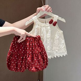 女童洋气吊带上衣花苞短裤0-1-2-3岁女宝宝夏季薄款甜美两件套装