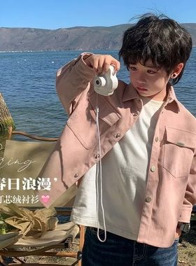 韩版条绒时髦帅气宝宝衬衫潮