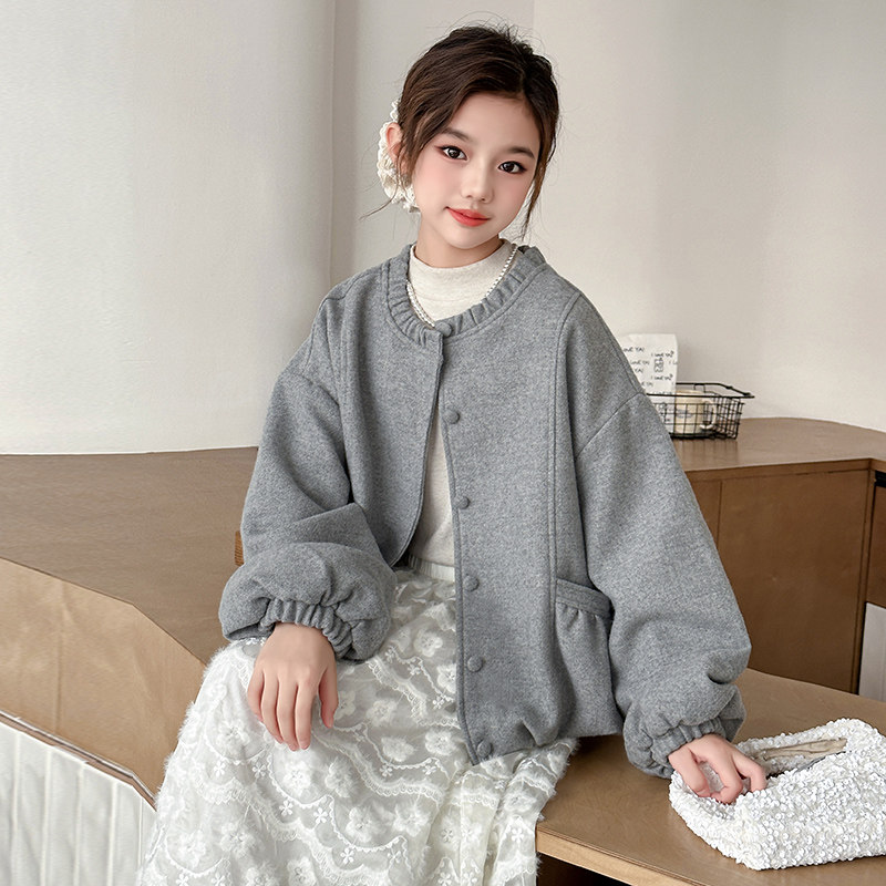 女童毛呢外套秋冬款2025新款洋气时髦儿童装加厚女大童呢子上衣潮
