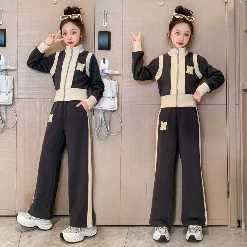女童秋季运动套装大童时尚洋气冬季休闲卫衣加绒加厚儿童装秋冬款